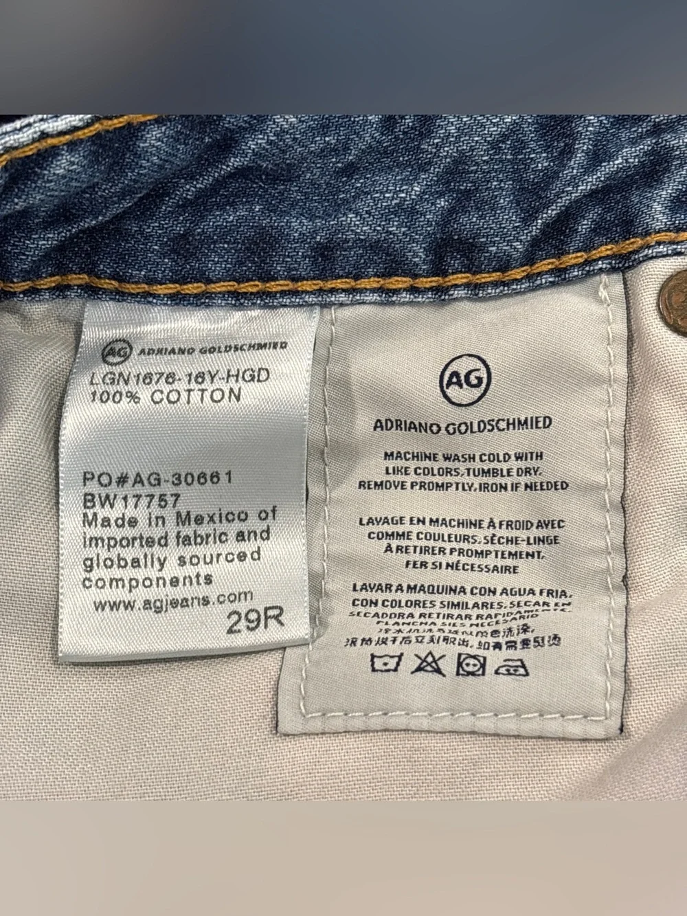 AG Adriano Goldschmied The Phoebe Blue Denim High Rise Distressed Jeans Size 29